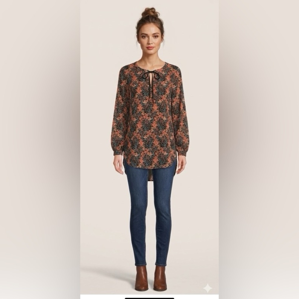 DR2 Elegant Floral Women's Blouse - Black and Orange Medium - Picture 1 of 4